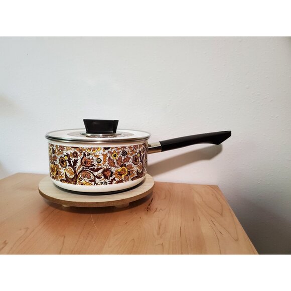 Prestige Japy Marne Brown Paisley Enamel Lidded Pot - Picture 1 of 10